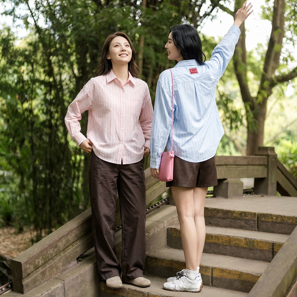 女士防晒纯棉户外衬衫背面或侧面展示